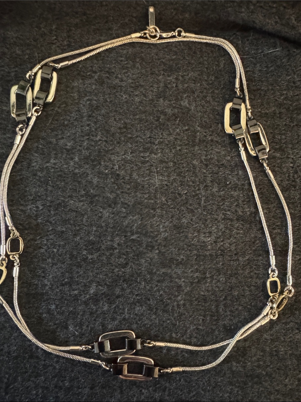 Nine West Silver Long Station Necklace with Gunmetal Accents